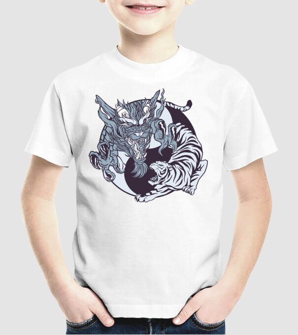 Yin Yang cu animale model alb pe tricou