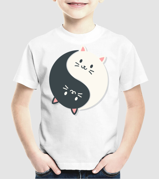 Pisicuțe Yin Yang model alb pe tricou