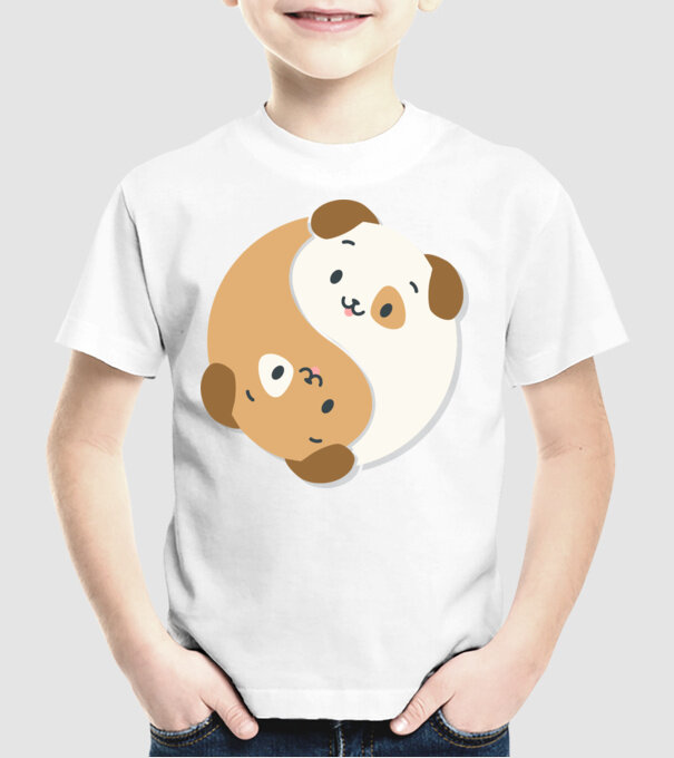 Câini Yin Yang model alb pe tricou
