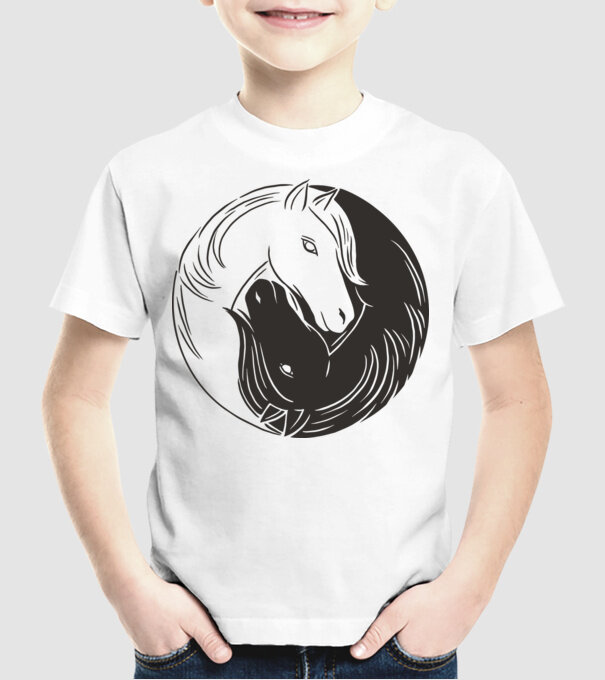 Călăreț Yin Yang model alb pe tricou
