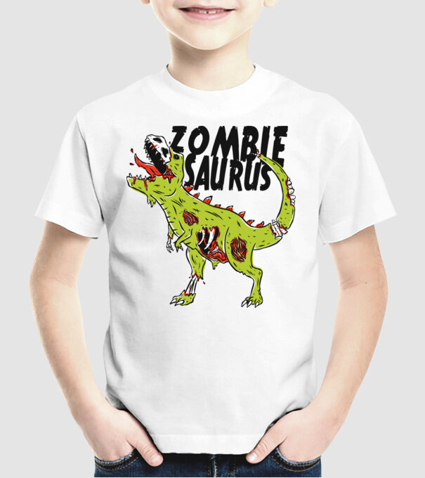 Zombiesaurus - Dinozaur Zombie model alb pe tricou