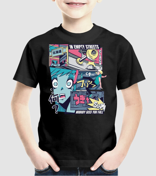 Anime Vaporwave Benzi desenate Skateboard model negru pe tricou