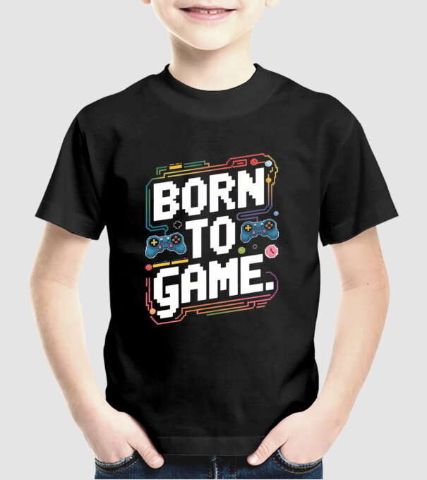 Born to Game Pixel Negru model negru pe tricou
