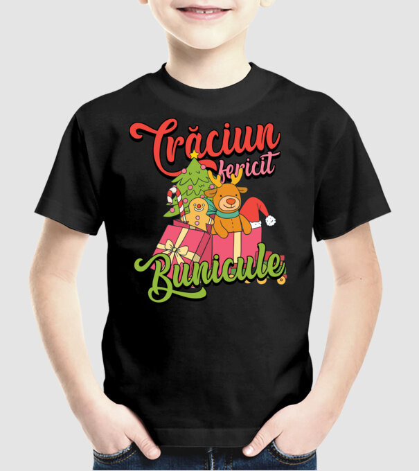 CRĂCIUN FERICIT BUNICULE model negru pe tricou