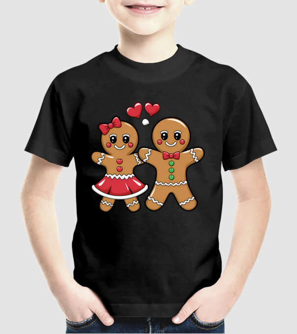 cuplu de turtă dulce în dragoste model negru pe tricou