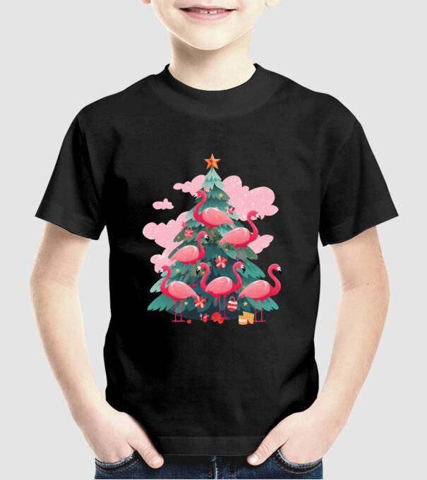flamingo pom de Crăciun model negru pe tricou