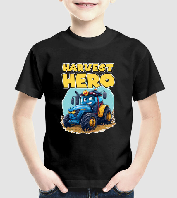 Harvest Hero Tractor model negru pe tricou