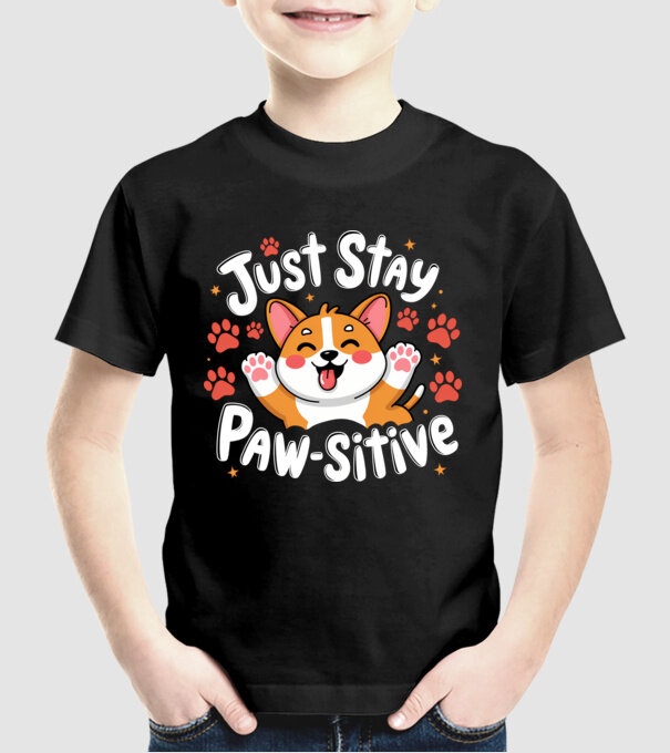 Just Stay Paw-sitive Negru model negru pe tricou