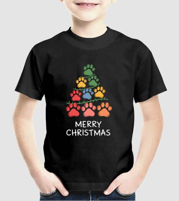 Merry Christmas Paws Negru model negru pe tricou