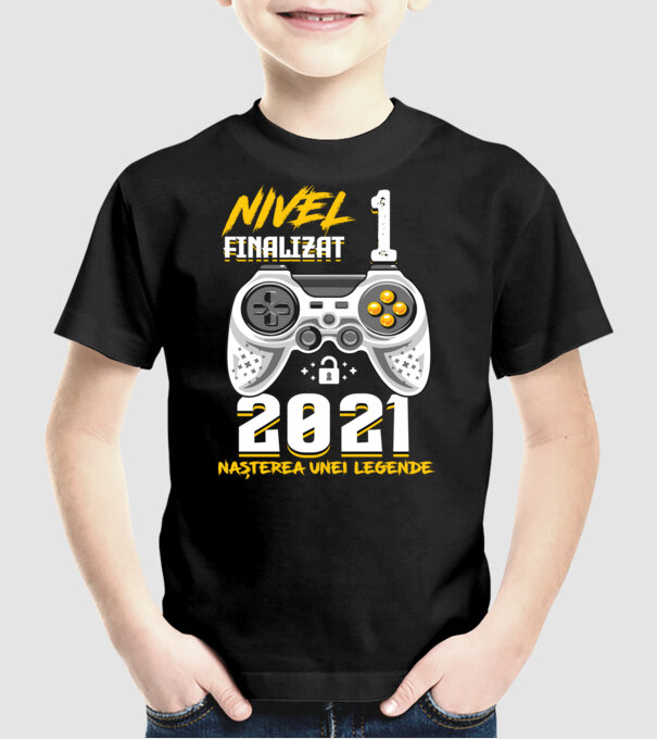 Nivel 1 finalizat. 2021 nașterea unei legende model negru pe tricou