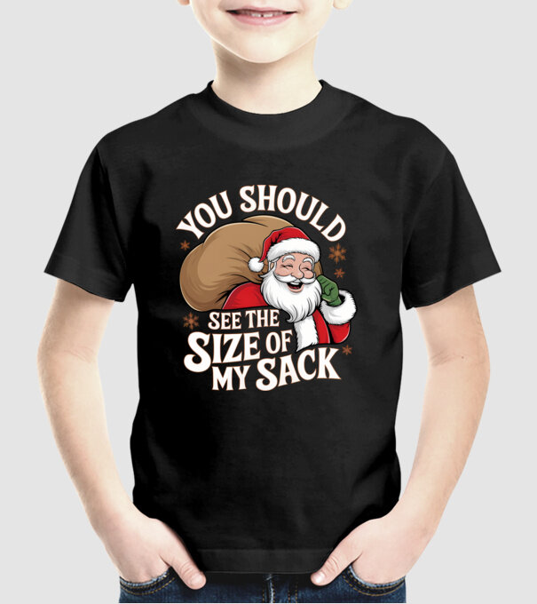 You Should See The Size Of My Sack Santa model negru pe tricou