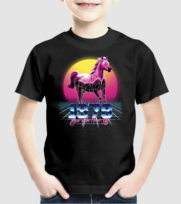1978 Year of the Horse model negru pe tricou
