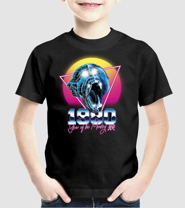 1980 Year of the Monkey model negru pe tricou