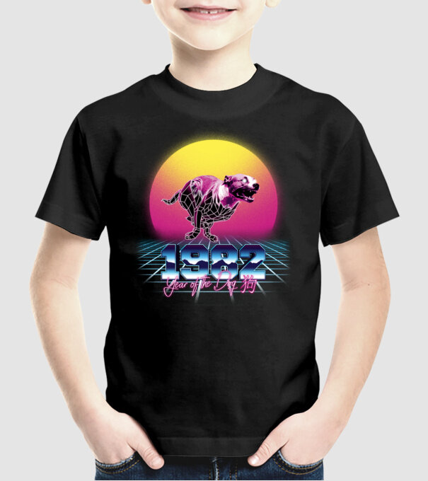 1982 Year of the Dog model negru pe tricou