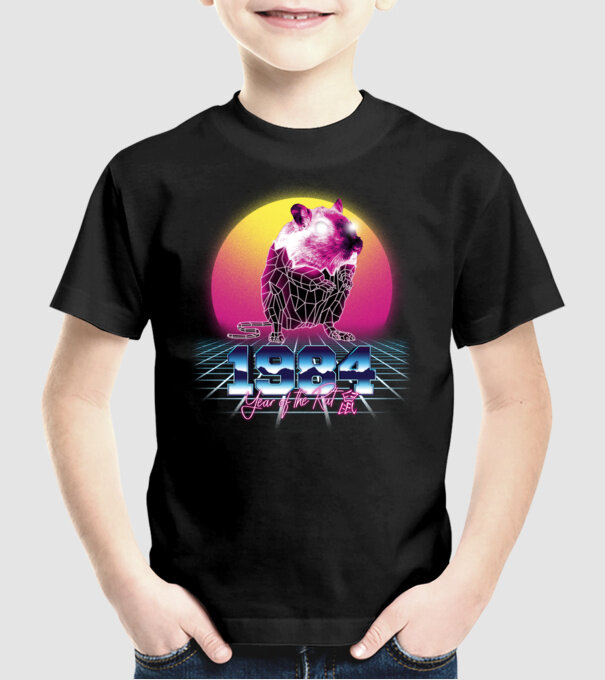 1984 Year of the Rat model negru pe tricou