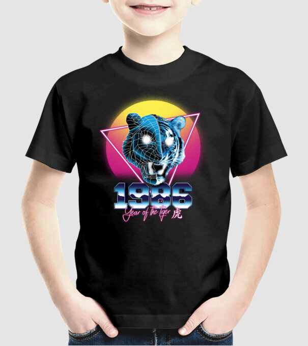 1986 Year of the Tiger model negru pe tricou