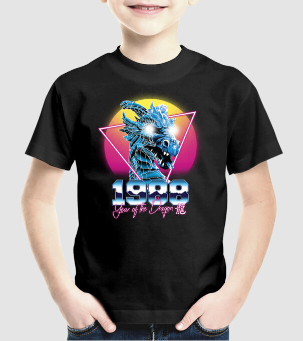 1988 Year of the Dragon model negru pe tricou