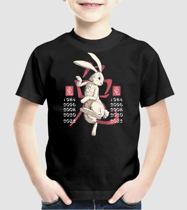 Year of the Rabbit model negru pe tricou