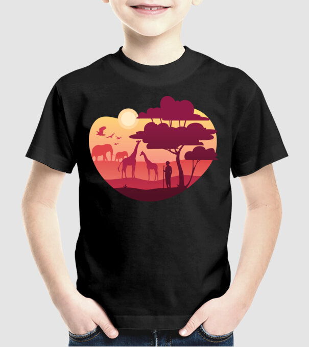 Peisaj african model negru pe tricou