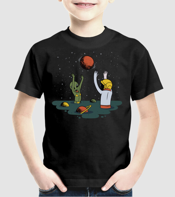 Alien și astronaut joc model negru pe tricou