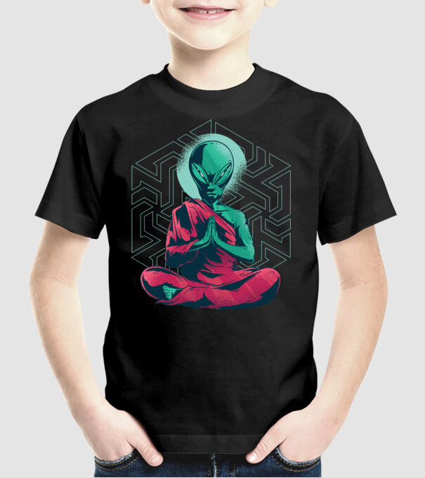 Meditație Alien model negru pe tricou
