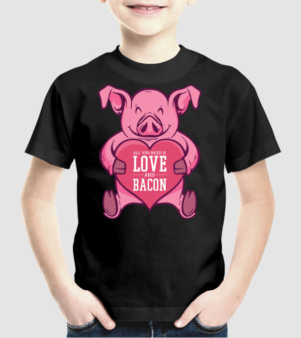 All you need is love and bacon model negru pe tricou