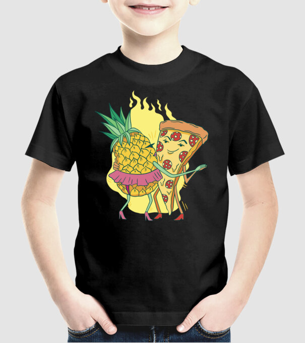 Pizza cu ananas Dragoste model negru pe tricou
