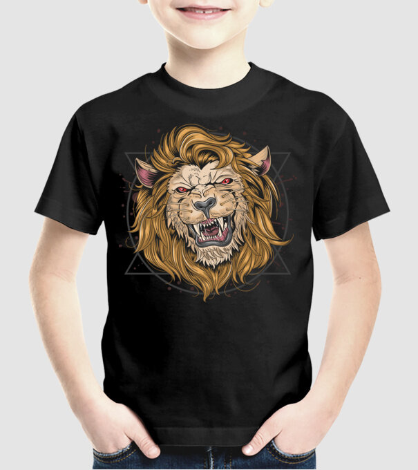 angry lion model negru pe tricou