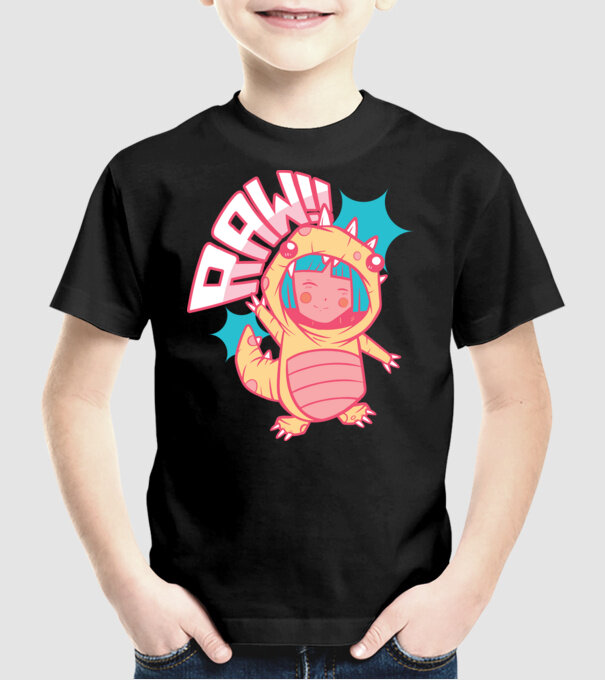 Anime dinozaur model negru pe tricou