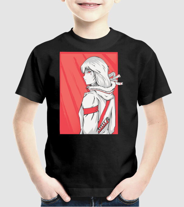 Anime fată Războinic model negru pe tricou