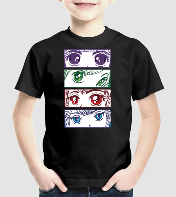 Anime ochi de fată Pop Art model negru pe tricou