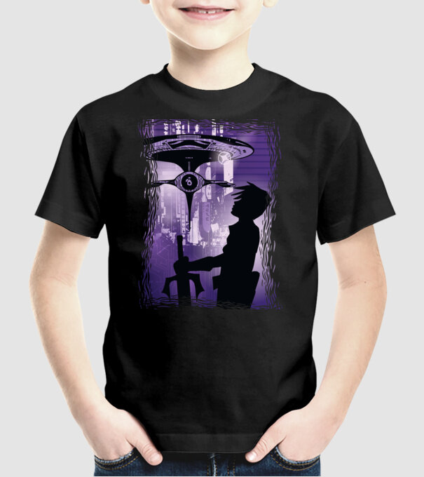 Navă spațială Anime model negru pe tricou