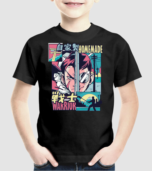 Anime Vaporwave Home Made Warrior model negru pe tricou