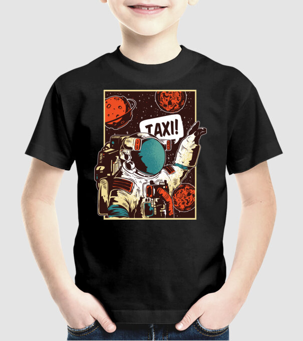 Astronaut Taxi model negru pe tricou