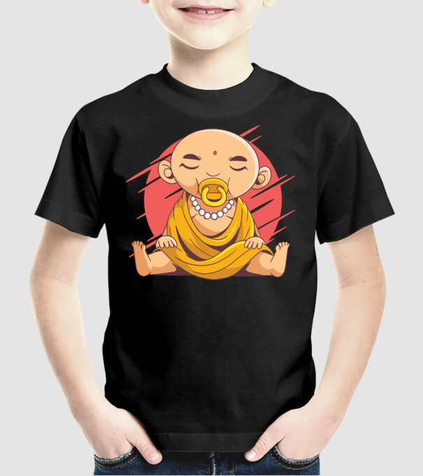 Baby Buddha cu suzetă tricou amuzant model negru pe tricou