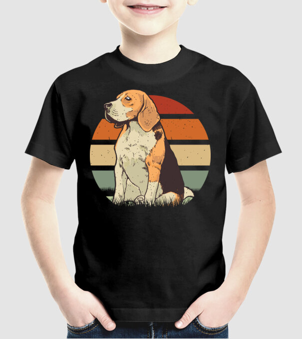 Beagle Retro Sunset model negru pe tricou