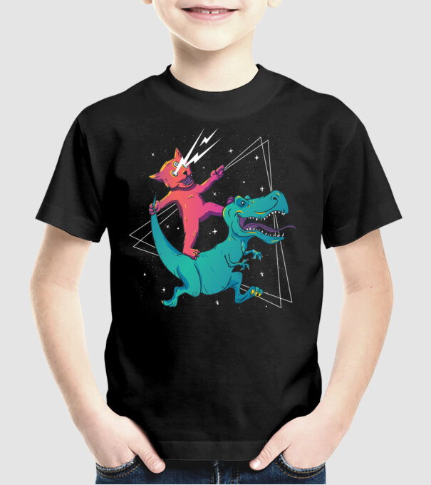 Pisică drogată pe dinozaur model negru pe tricou