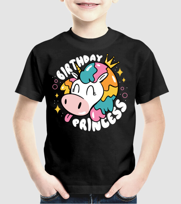 Birthday Princess Unicorn model negru pe tricou