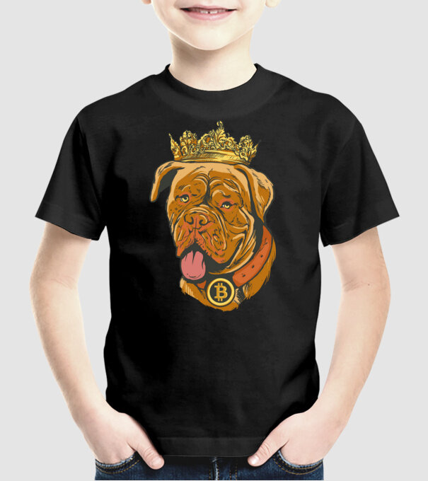 Câine Bitcoin model negru pe tricou