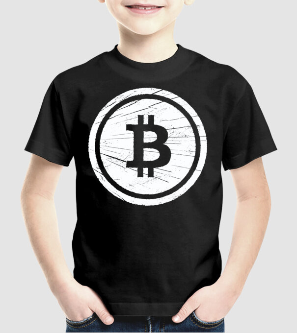 Bitcoin logo model negru pe tricou