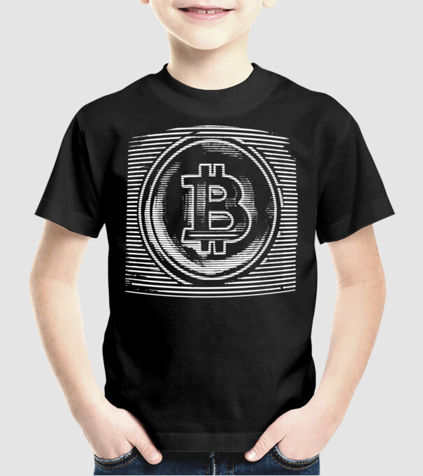 Bitcoin logo model negru pe tricou