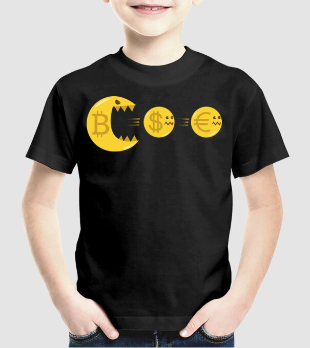 Bitcoin Pacman model negru pe tricou
