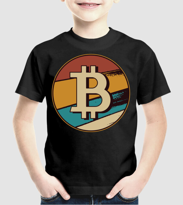Bitcoin retro model negru pe tricou