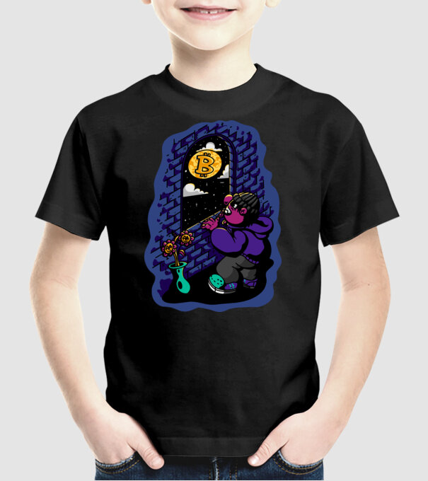 Bitcoin to the moon model negru pe tricou