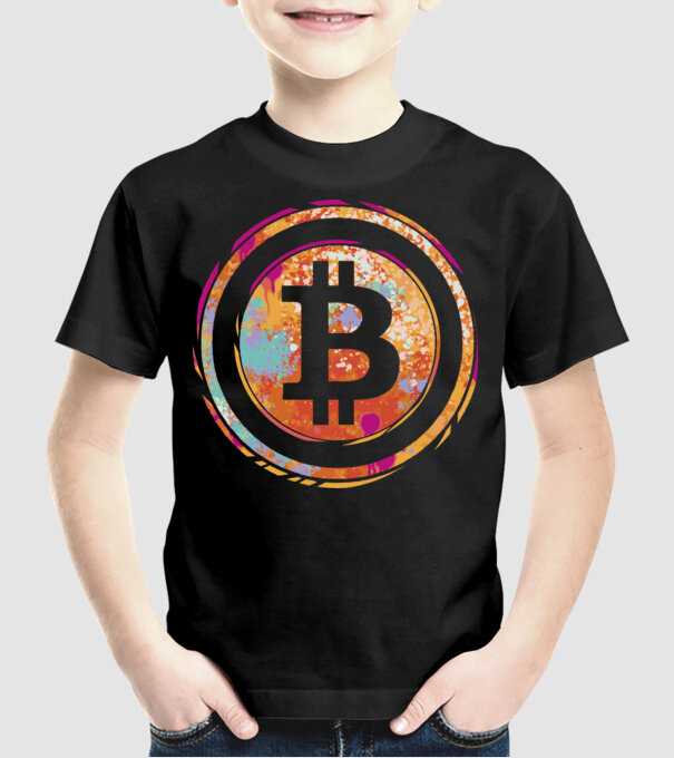 Bitcoin Watercolor model negru pe tricou
