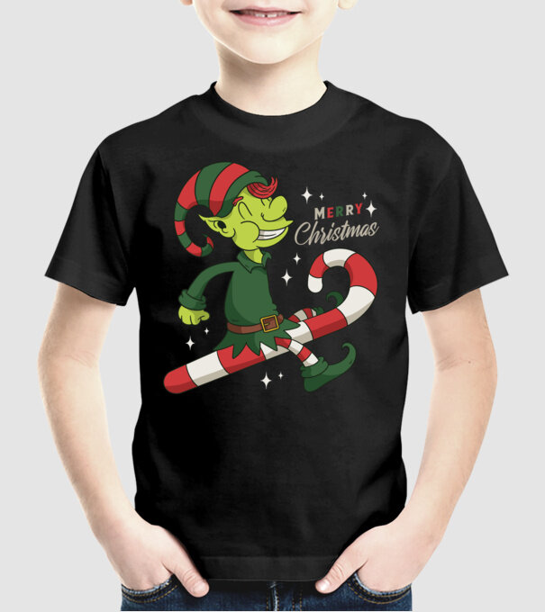 Crăciun Fericit Elf model negru pe tricou
