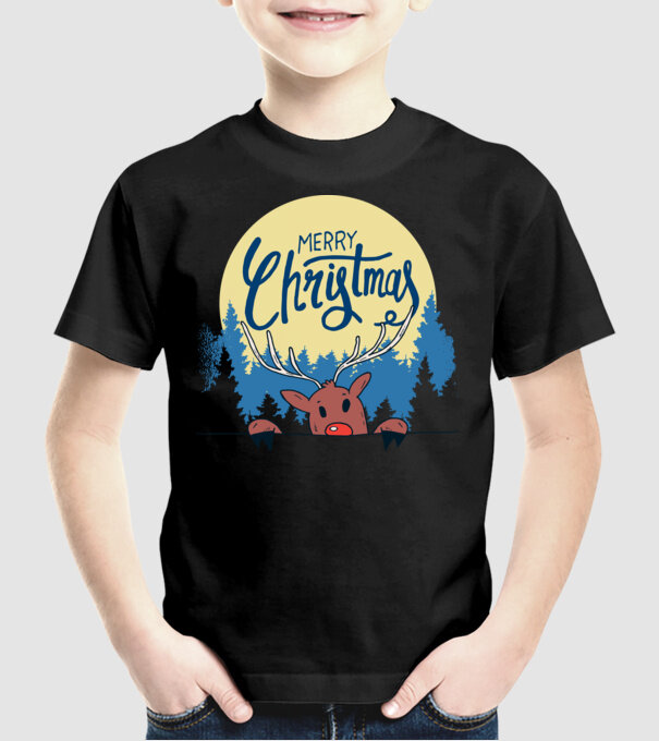 Crăciun Fericit Moș Crăciun cu ren model negru pe tricou