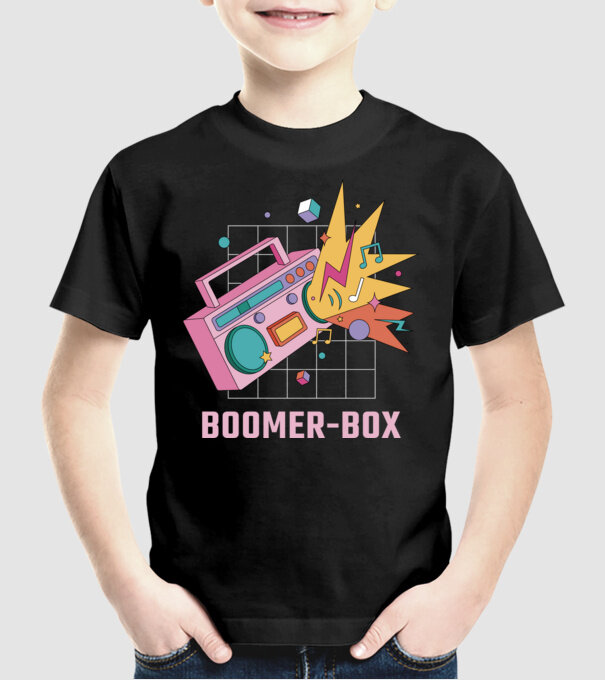 Boomer Box Magnetofon Retro model negru pe tricou