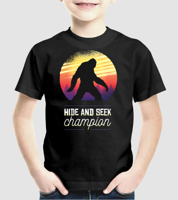 campion de-a v-ați ascunselea Yeti model negru pe tricou
