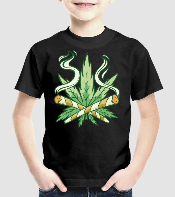 Cannabis Marijuana model negru pe tricou